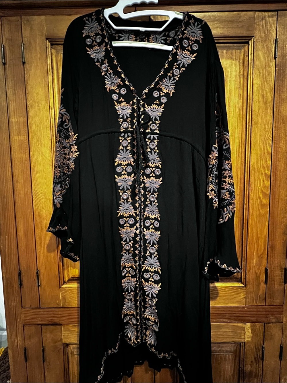 Black Embroidered Boho Maxi Dress